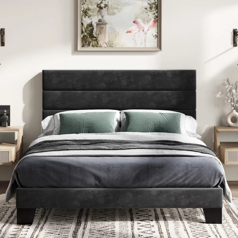 Latitude Run® Elison Platform Bed with Fabric Upholstered Headboard and Wooden Slats & Reviews |... | Wayfair North America
