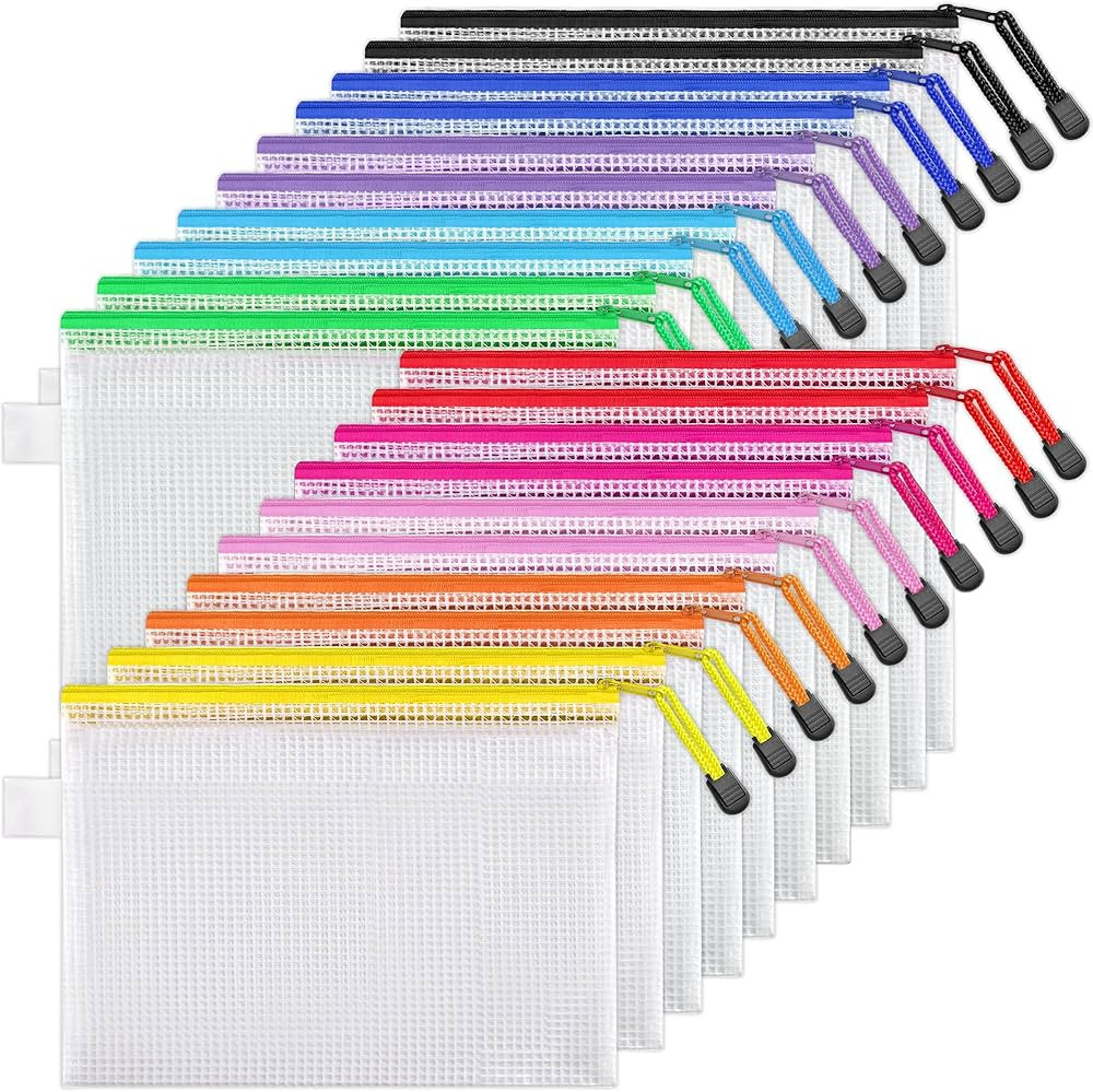 JARLINK 20 Pack 10 Colors Zipper Mesh Document Pouch, 6x9 Inch/A5, Plastic Water-Resistant File B... | Amazon (US)