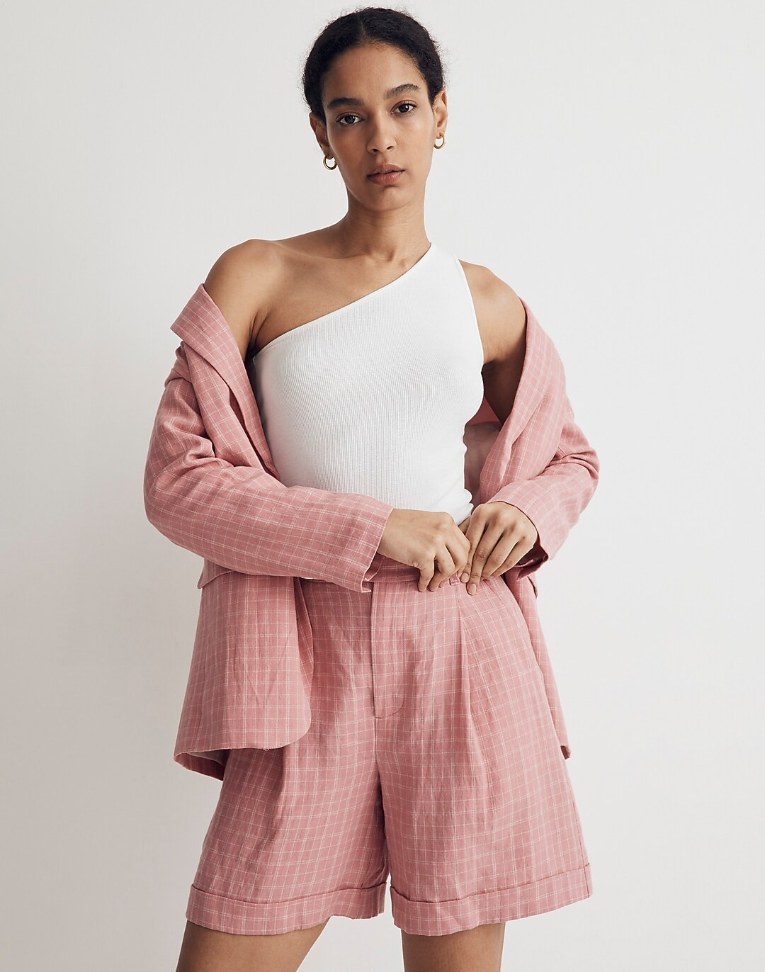 The Harlow Short in Checked 100% Linen | Madewell