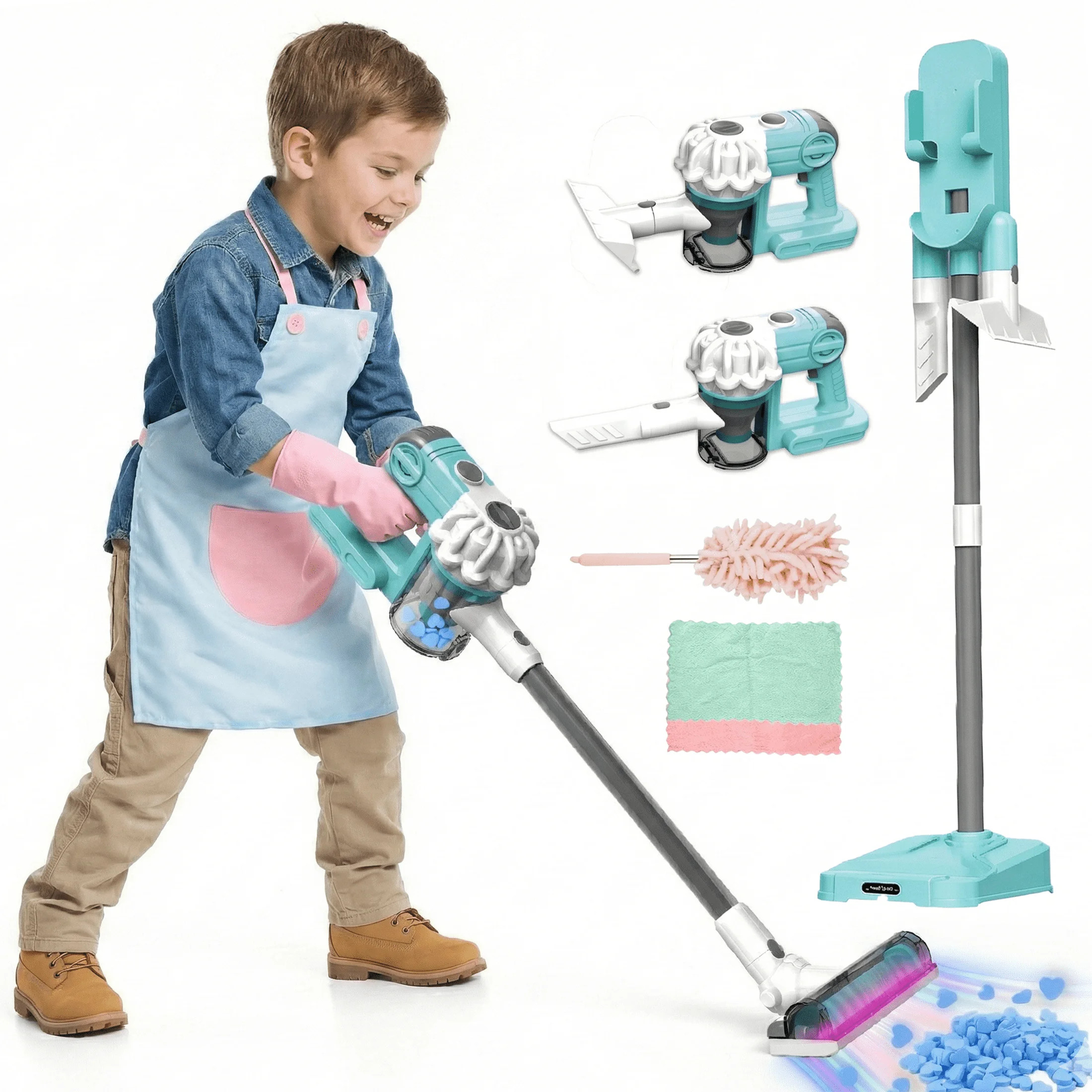 YCFUN 3-in-1 Kids Toy Vacuum, Cleaning Set with Apron, Duster, Cloth & Colorful Beads, Housekeepi... | Walmart (US)