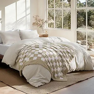 Bedsure Queen Comforter Set with Checkered Throw Blanket for Couch - 4 Pieces, 1 Beige Comforter ... | Amazon (US)