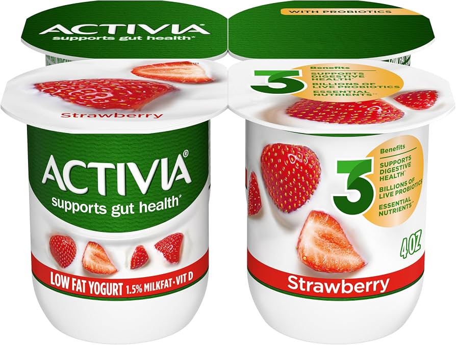 ACTIVIA Probiotic Low fat Yogurt, Strawberry, Non-GMO Project Verified, Multi Pack, 4 Oz, 4 Count | Amazon (US)