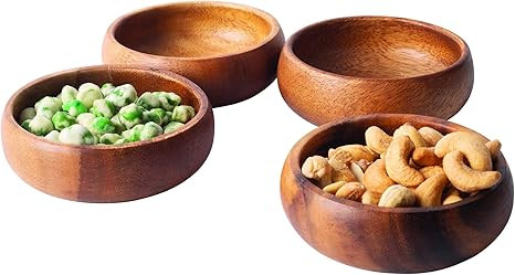 Gifteey Natural Acacia Wooden Hand-Carved Round Calabash Dip Bowls, Perfect for Dips Sauce, Nuts,... | Amazon (US)