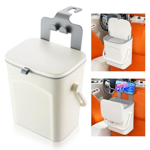SINGARO Car Trash Can with Lid and Phone Holder, Universal Trash Bin, Waterproof Hanging Vehicle Garbage Can, Leak Proof Organizers and Storage, Car Accessories Interior for Women Men, White | Amazon (US)