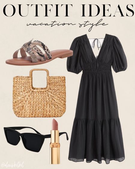 Vacation outfit idea: black maxi dress size xxs, snakeskin sandals size 7 

#LTKunder100 #LTKsalealert #LTKunder50