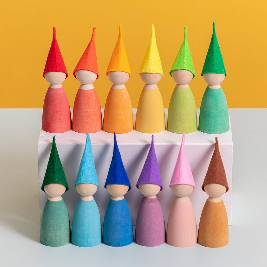 Peg Dolls for Toddlers 12 pcs Wooden Rainbow Peg People, Cute Wooden Dolls for Pretend Play Ideal... | Amazon (US)
