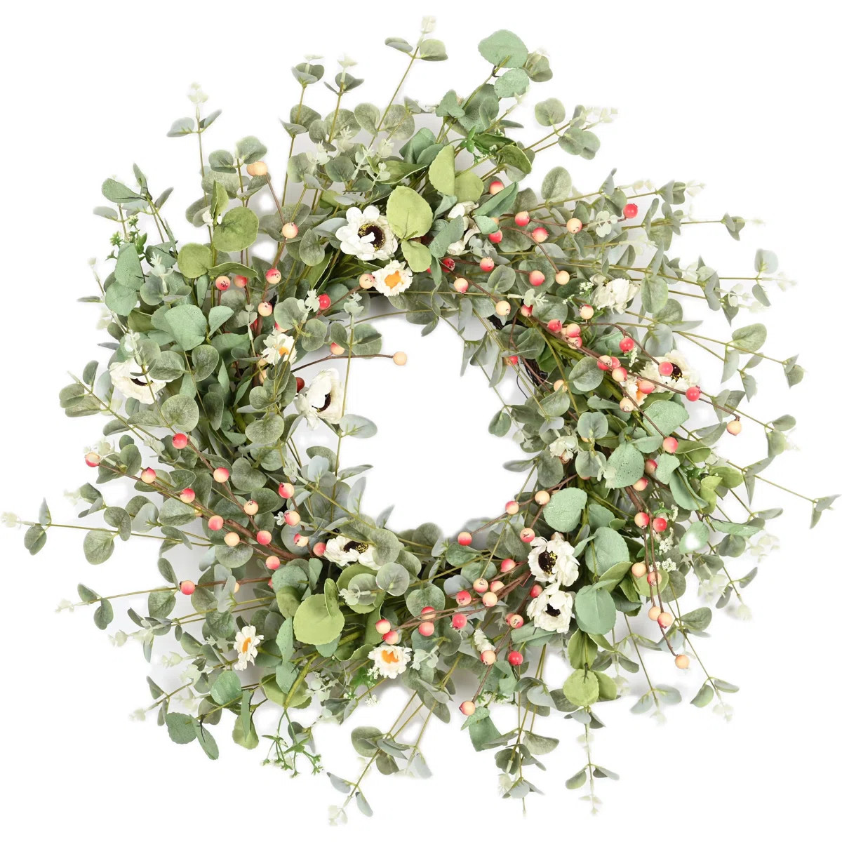 26" Artificial Everyday Eucalyptus Berry Daisy Front Door Wreath | Wayfair North America