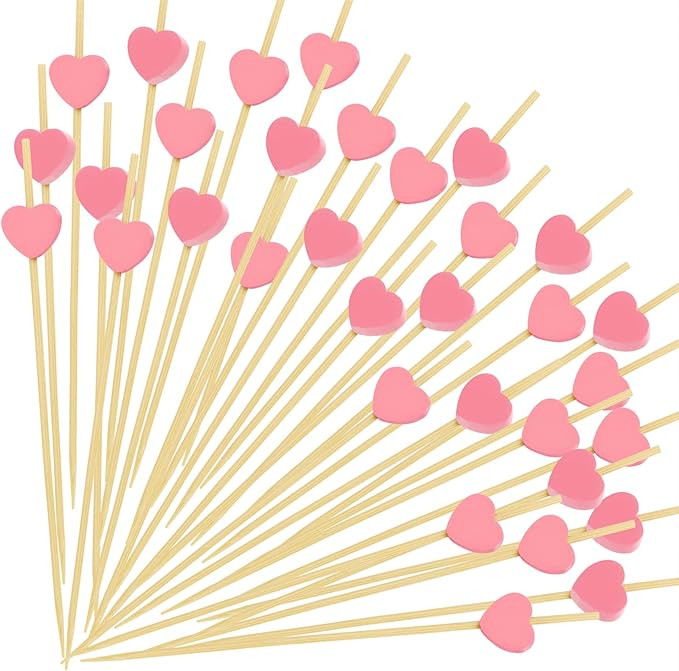 Pink Heart Cocktail Picks, Valentines Day Decorations Toothpicks for Appetizers, 4.7 IN Long Fanc... | Amazon (US)