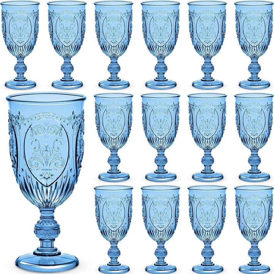 Wiwiqing 24 Pcs Plastic Wine Glasses Vintage Goblets,Royal Blue | Amazon (US)