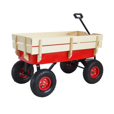 outdoor sport wagon tools cart wooden side panels air tires Wagon (red) | Wayfair North America
