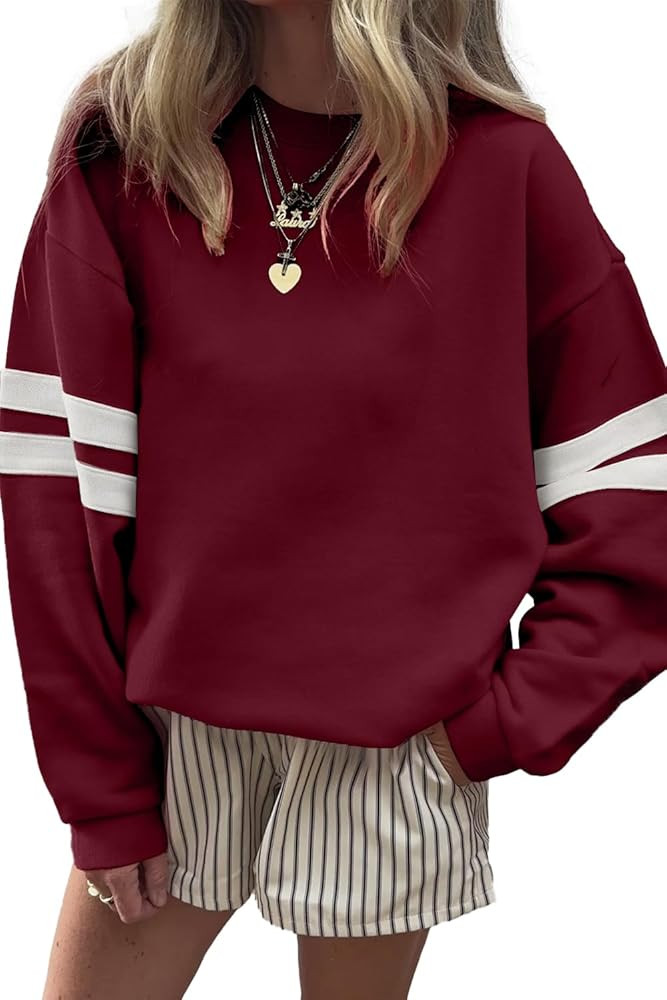 KevaMolly Womens Varsity Striped Oversized Sweatshirt Drop Shoulder Long Sleeve Casual Fashion Pu... | Amazon (US)