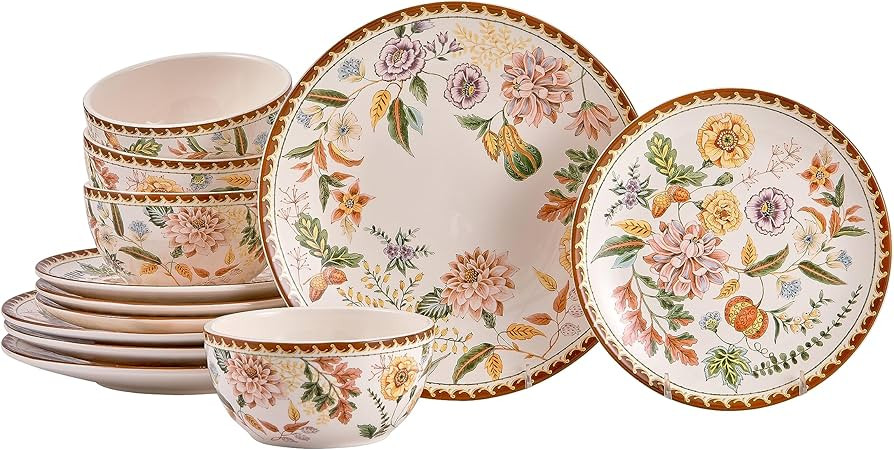 Bico Blooming Moment Ceramic 12 pcs Dinnerware Set, Service for 4, Inclusive of 11 inch Dinner Pl... | Amazon (US)