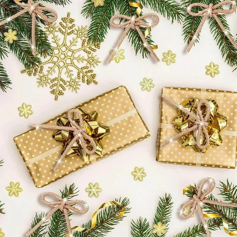 Golden Glitter Christmas Bow With Metal Clip Set Of 12 Pieces For Tree Gift Wrapping Holiday Deco... | Walmart (US)