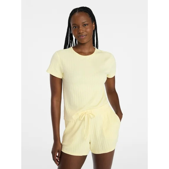 Joyspun Women’s Pointelle Knit Short Sleeve Sleepwear Tee, Sizes XS-3X | Walmart (US)
