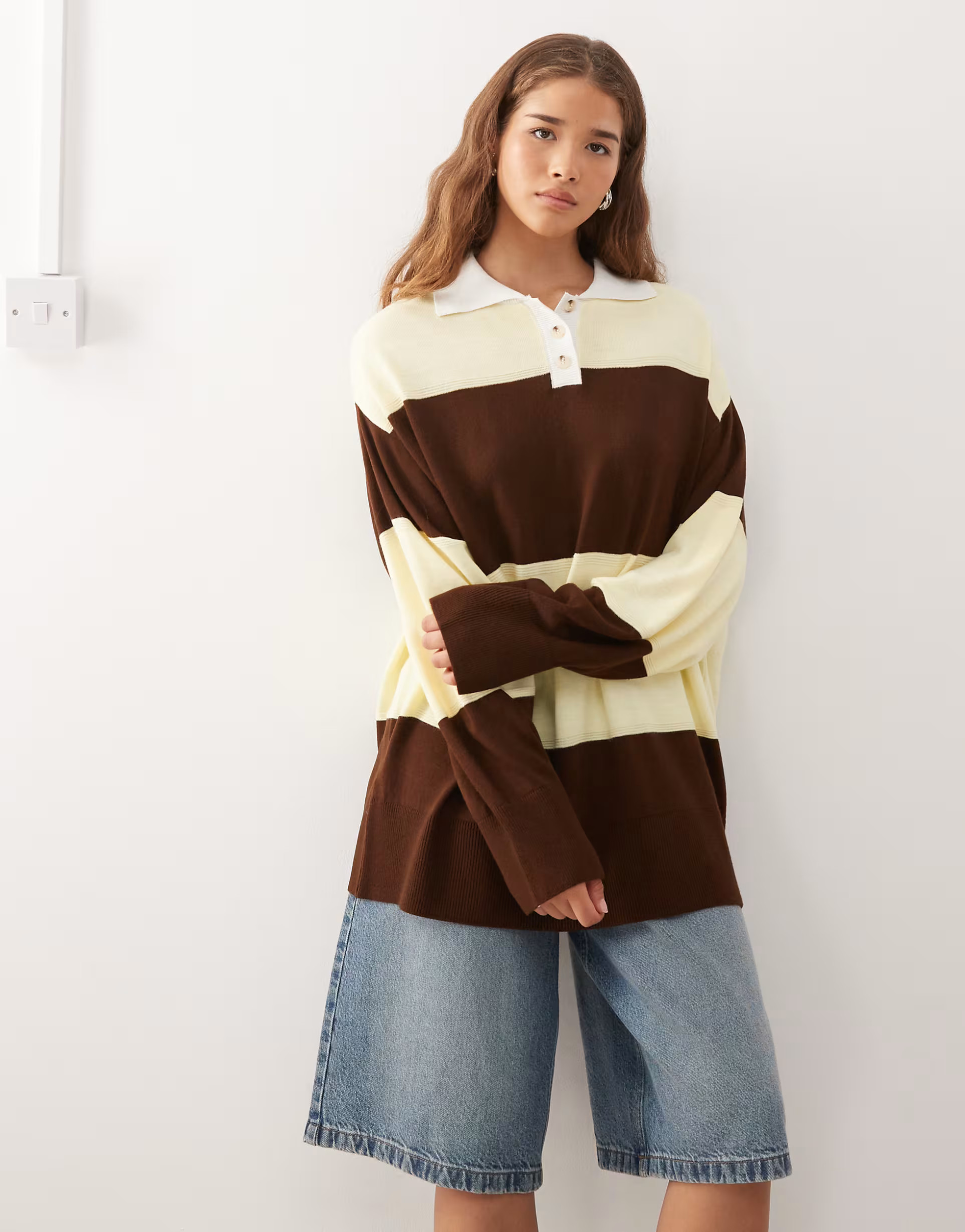 COLLUSION knitted rugby jumper in brown | ASOS | ASOS (Global)