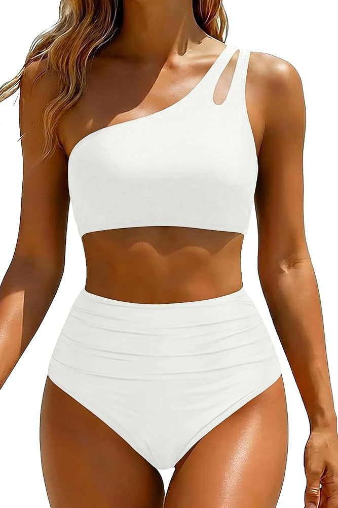 Women High Waisted Bikini - One Shoulder Bathing Suit Tummy Control Two Piece Swimsuit 2025 | Amazon (US)