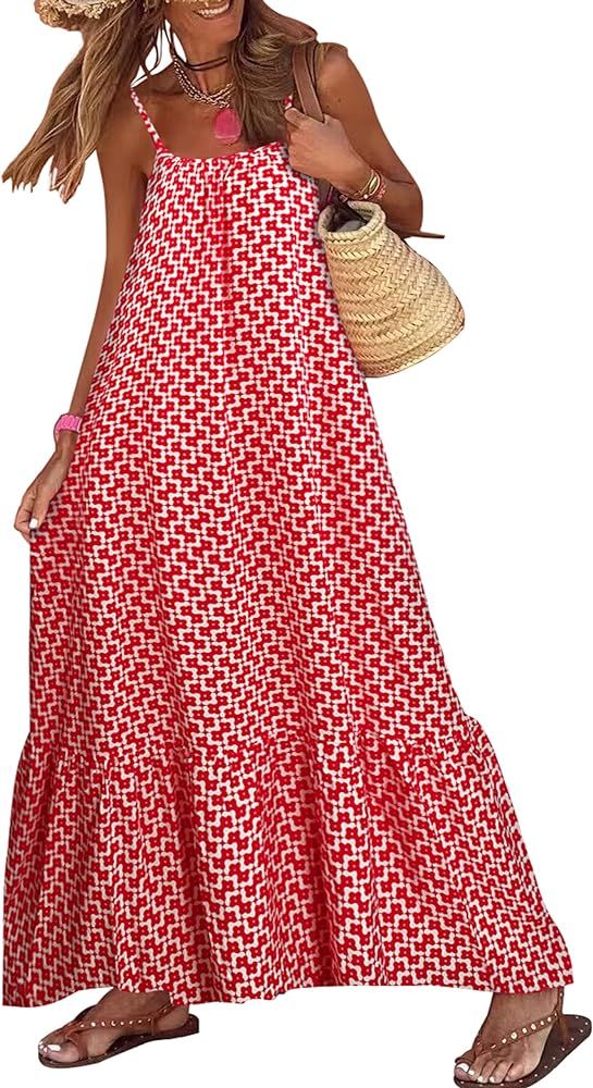 miduo Womens Summer Bohemian Pattern Spaghetti Straps Sleeveless Casual Maxi Long Dresses | Amazon (US)