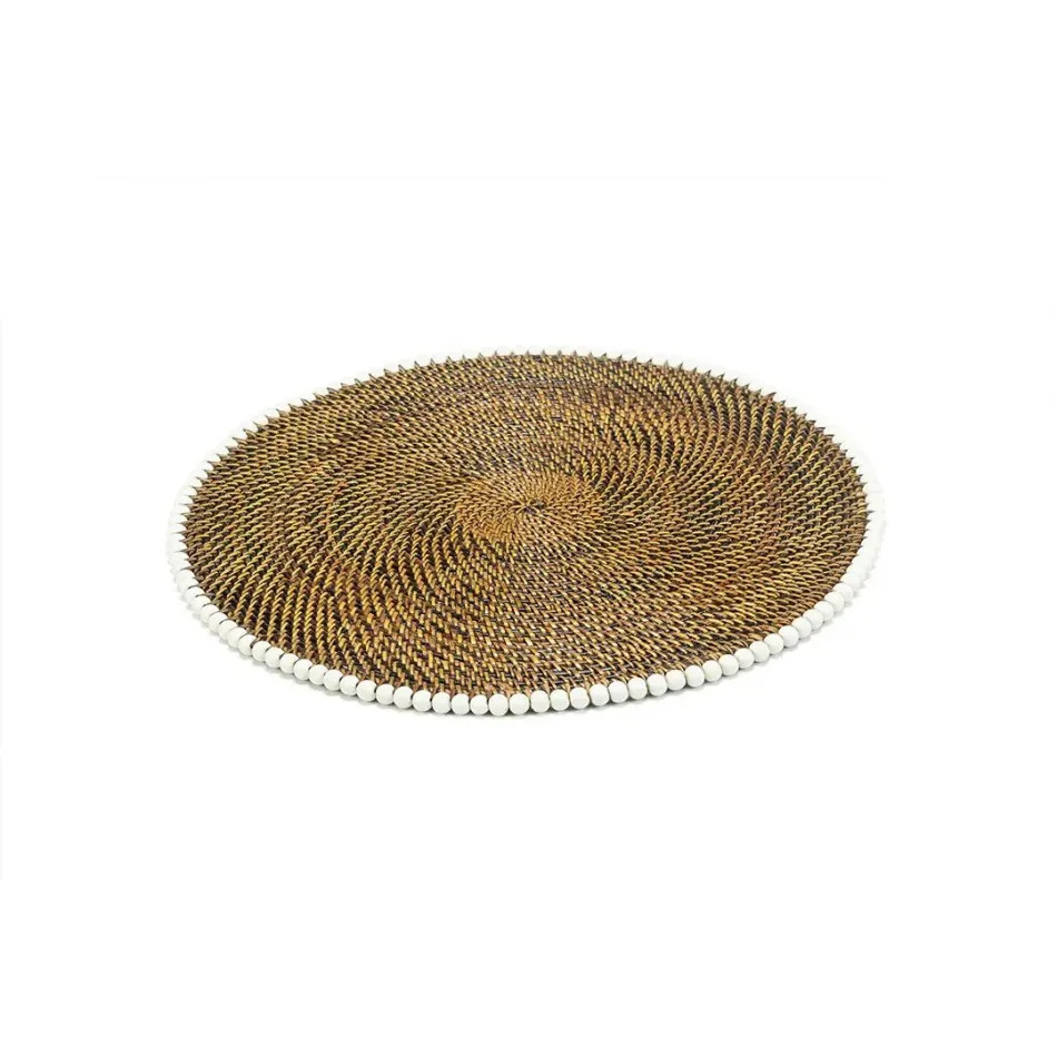 Calaisio Round Placemat with Beads, White, Set of 4 | Gracious Style | Gracious Style, Inc.