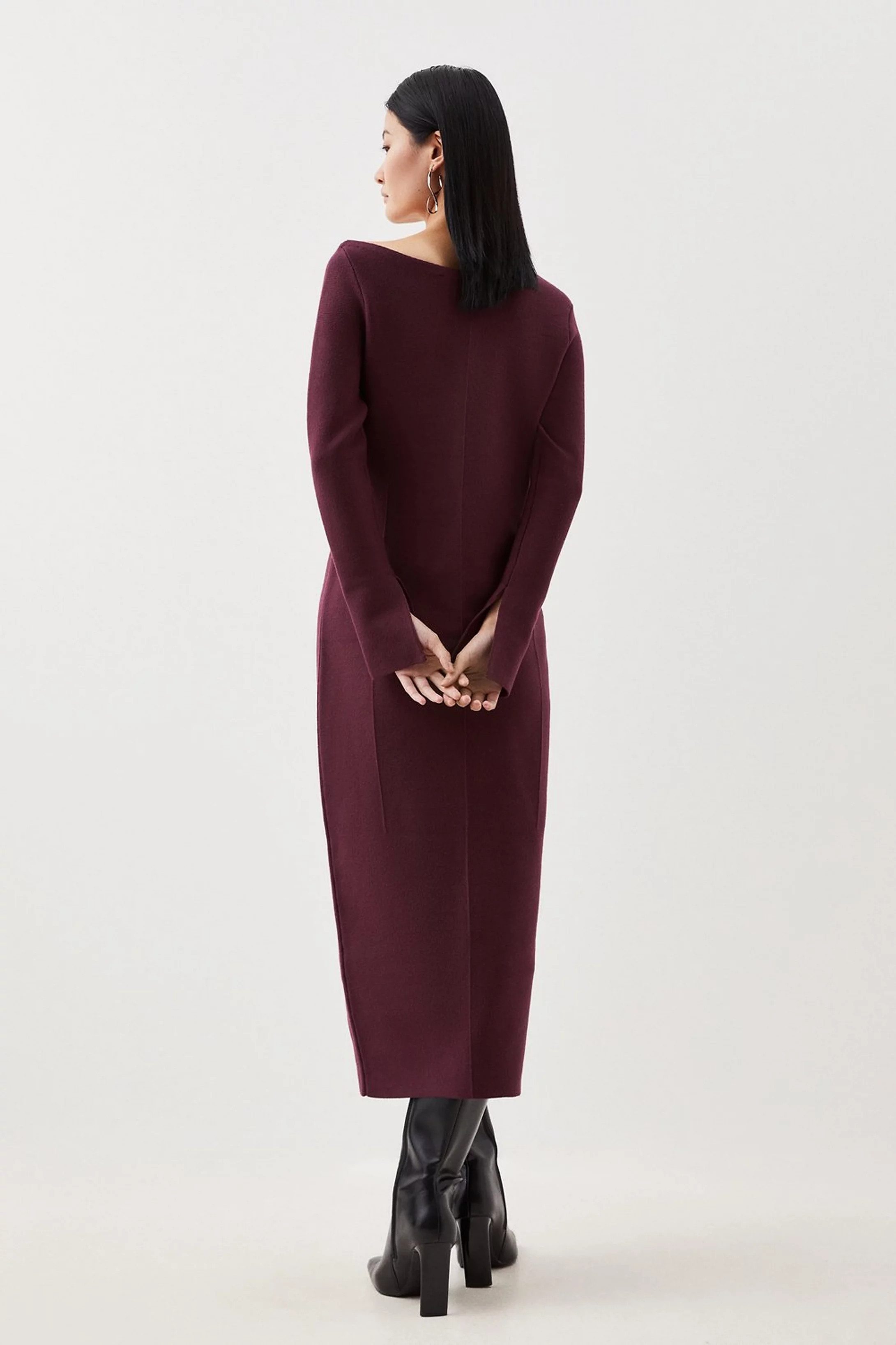 Compact Knit Wool Look Drop Shoulder Midi Dress | Karen Millen UK + IE + DE + NL