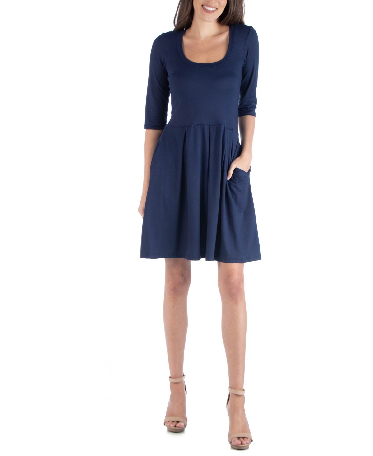 24seven Comfort Apparel Three Quarter Sleeve Fit and Flare Mini Dress | Macys (US)