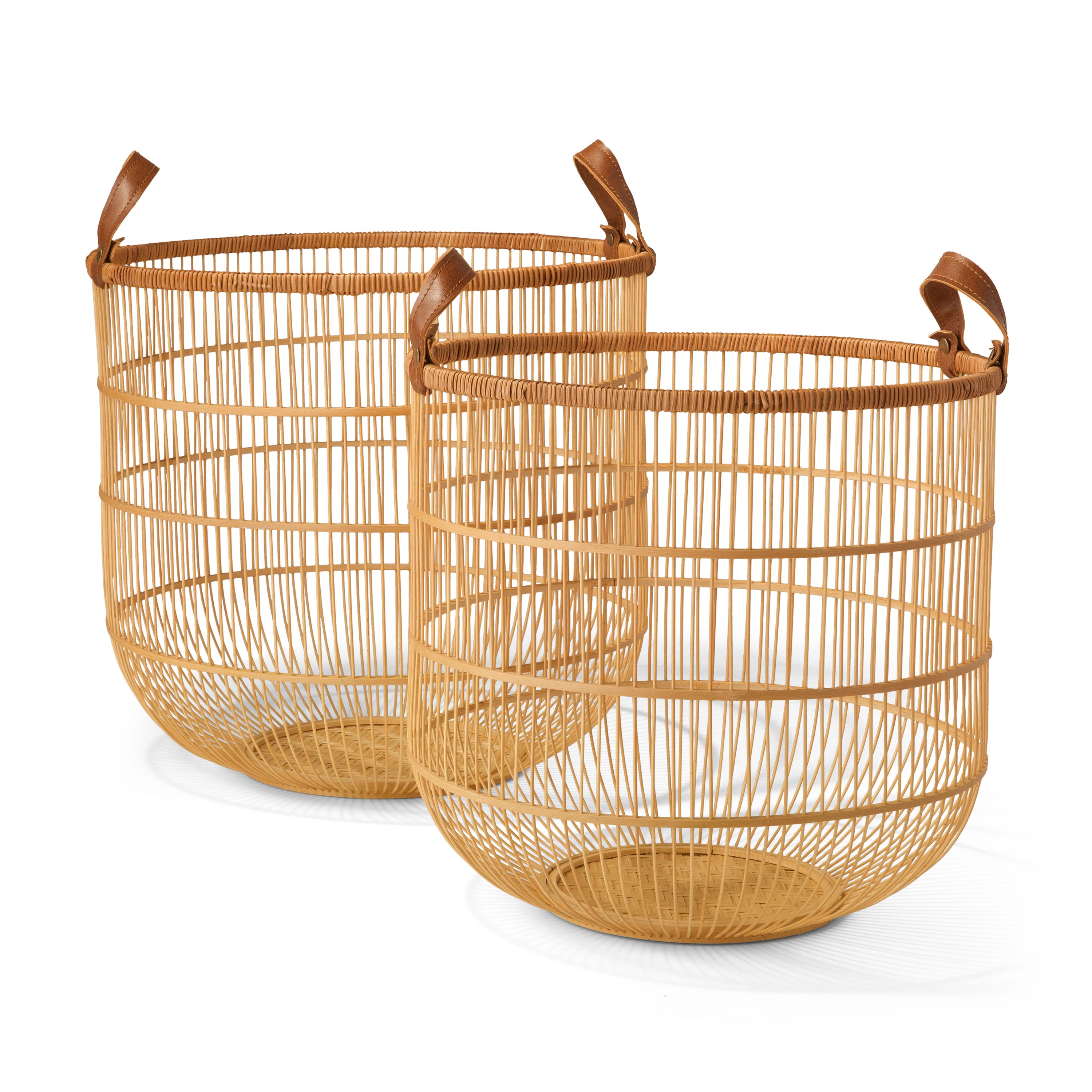 MoDRN Naturals Bamboo Basket with Faux Leather Handle, Set of 2 | Walmart (US)