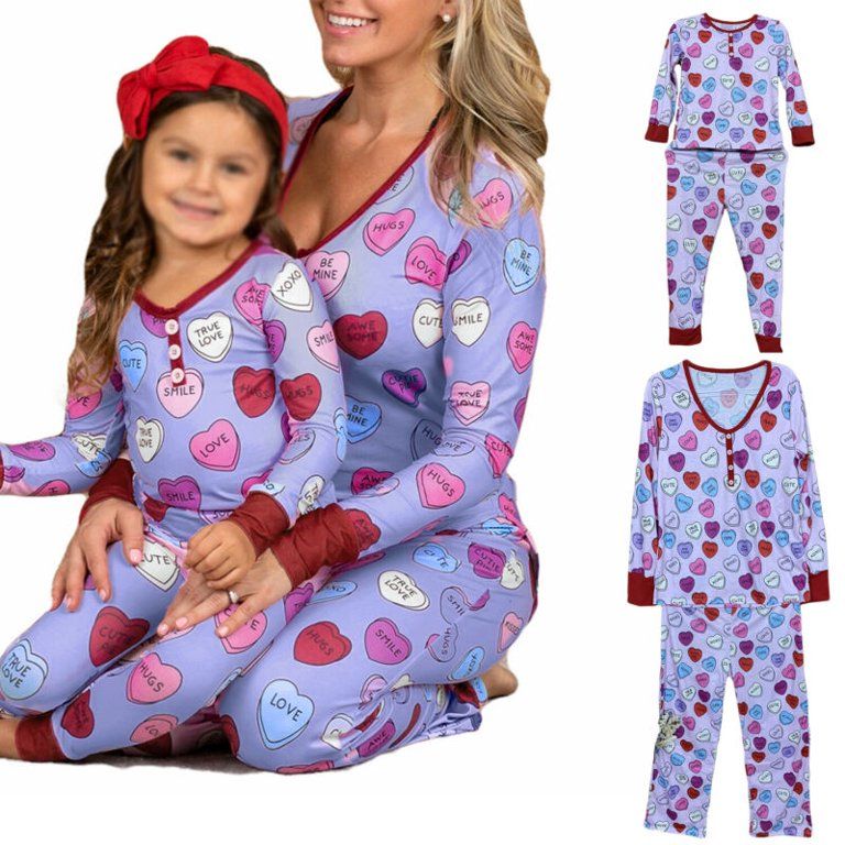Women's Valentine's Day Heart Print Casual Home Pajamas Parent-Child Suit Adult S | Walmart (US)