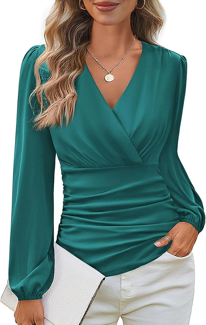 GRACE KARIN Long Sleeve Blouses for Women Dressy Casual, Elegant Wrap Tops V Neck Work Shirts, 20... | Amazon (US)
