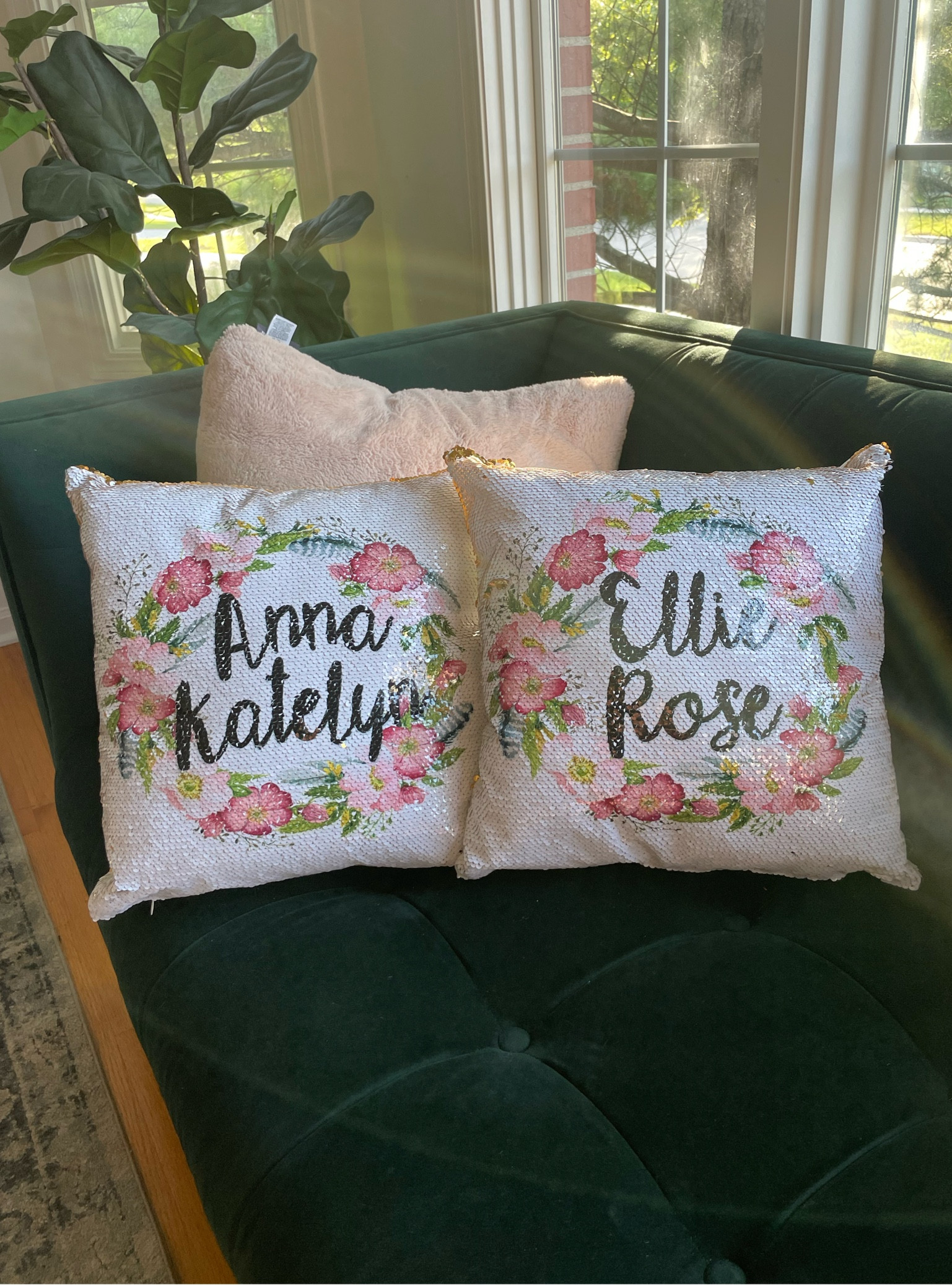 Darling customized sequin pillows with first and middle name 
