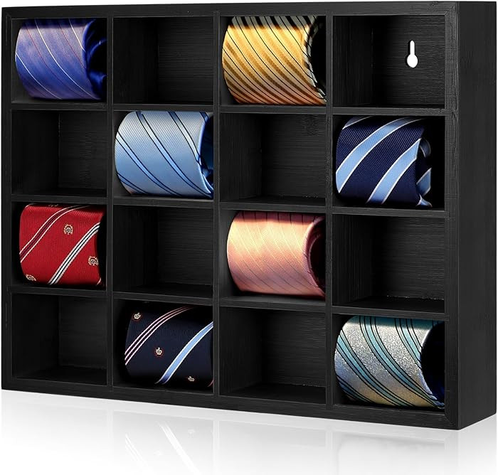 Wesiti Tie Box Organizer Wall Mounted Tie Rack with 16 Compartments Bamboo Belt Holder for Men Sc... | Amazon (US)