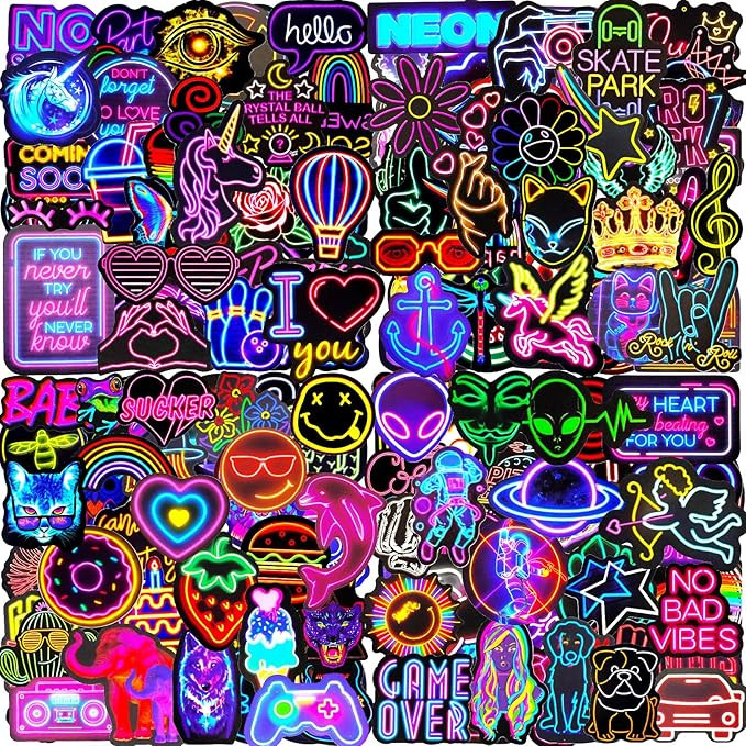 Water Bottle Stickers 200 Pcs Cool Neon Sticker Packs, Prizes for Kids Classroom Reward, Waterpro... | Amazon (US)