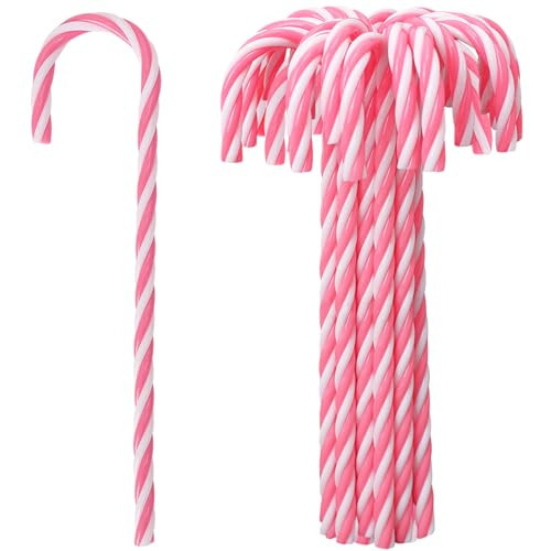 AWHETIE 24 Pcs Candy Cane Ornaments for Christmas Tree,5.9 Inch Candy Cane Christmas Decorations,Plastic Twisted Crutch Pink and White Ornaments for Tree Wreath DIY Craft Home Xmas Decor (24, Pink) | Amazon (US)