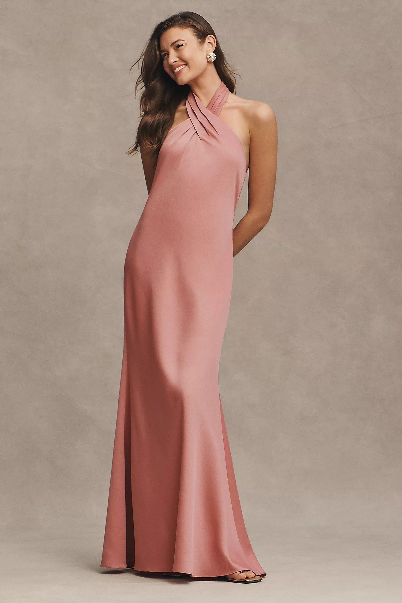 BHLDN Ruby Twist Halter Satin Gown | Anthropologie (US)