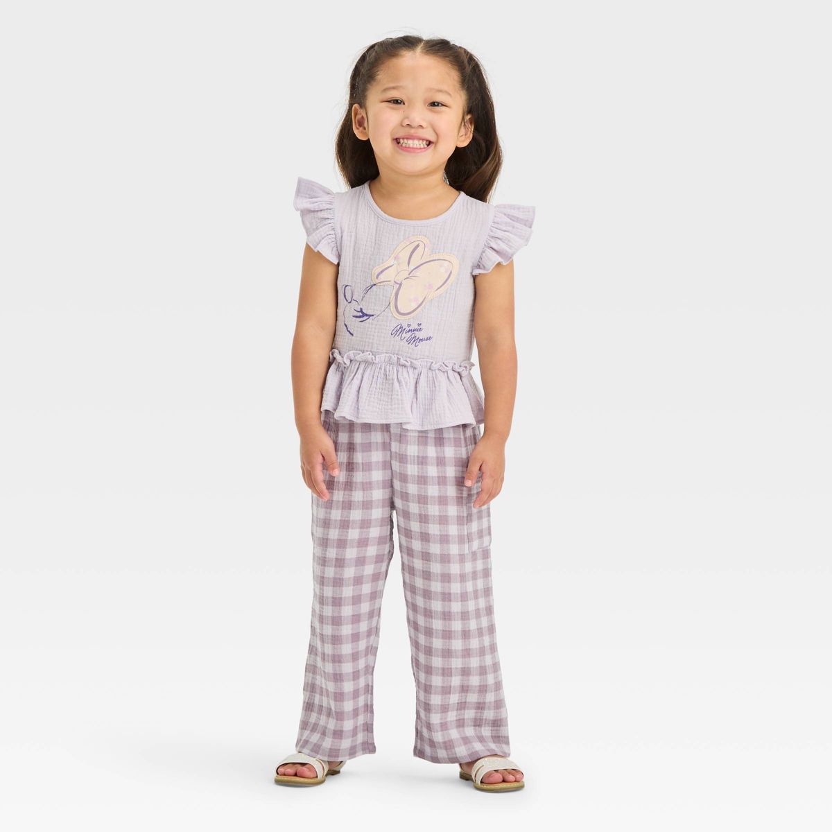 Toddler Girls' Disney Minnie Mouse Woven Top and Pant Set - Lavender | Target