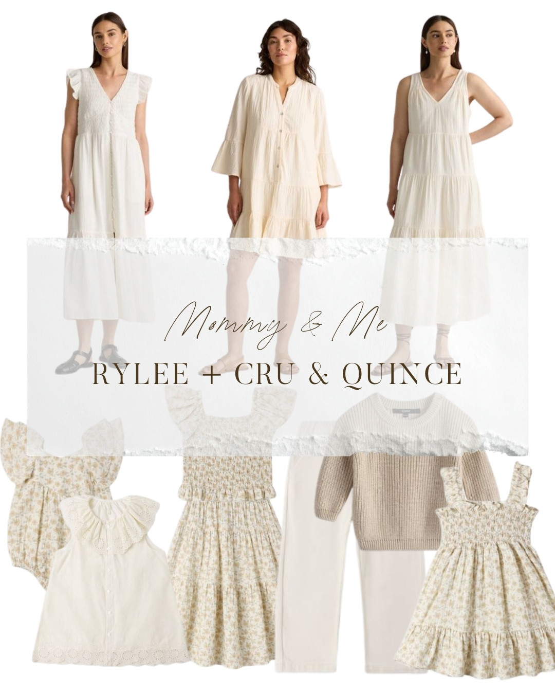 Coordinating mommy and me outfits for spring, and everything actually works together without looking like you tried too hard. This palette of soft creams, ivory, and a delicate floral print is perfect for spring photos, Easter, or any occasion where you want everyone to look pulled together and cohesive.
The children's pieces are from Rylee + Cru, known for beautiful prints and quality fabrics that hold up and photograph beautifully. The women's pieces are from Quince, which keeps the investment reasonable without sacrificing the look. Shop both brands together and everything coordinates seamlessly right out of the box. 

 #LTKmomlife #LTKSeasonal #LTKKids