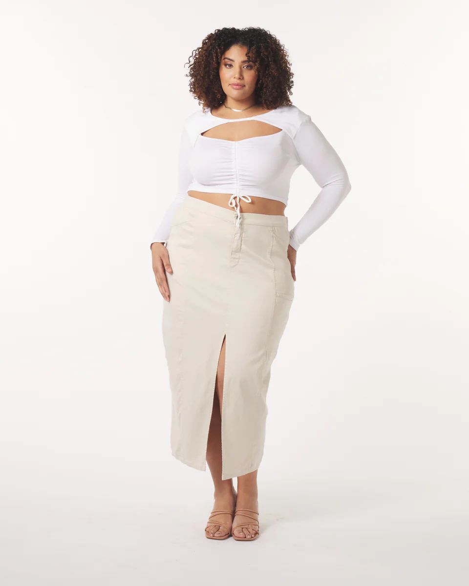"Leah" Cotton Tencel Cargo Maxi Skirt in Oat
            
              Sale | What Lo Wants