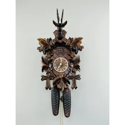 Eight Day Hunter's Cuckoo Clock – 15 in Hand-carved Maple Leaves & Rifles – Traditional Design | Wayfair North America