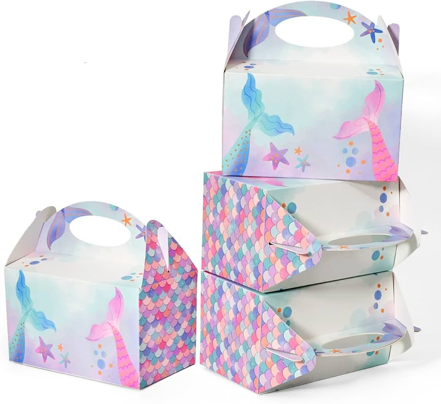 Mermaid Party Treat Boxes 12 Pcs, Gift Bags Snack Goodies Gable Box for Girls Under the Sea Birth... | Amazon (US)