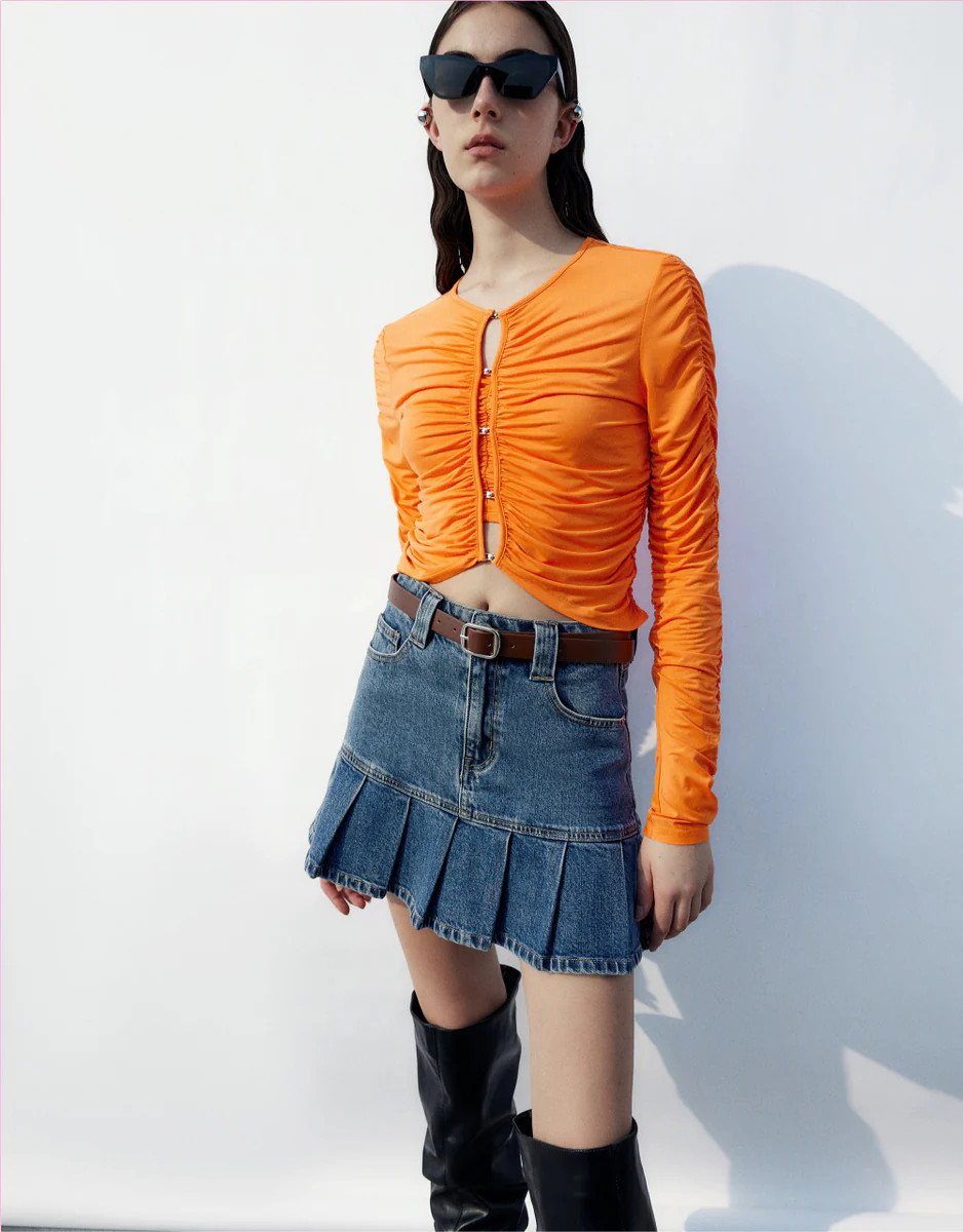Mini A-Line Denim Skirt With Belt | Urban Revivo
