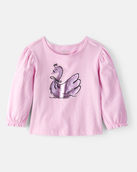 Baby Girl Metallic Swan Long-Sleeve Graphic Tee - Pink | Carter's Inc