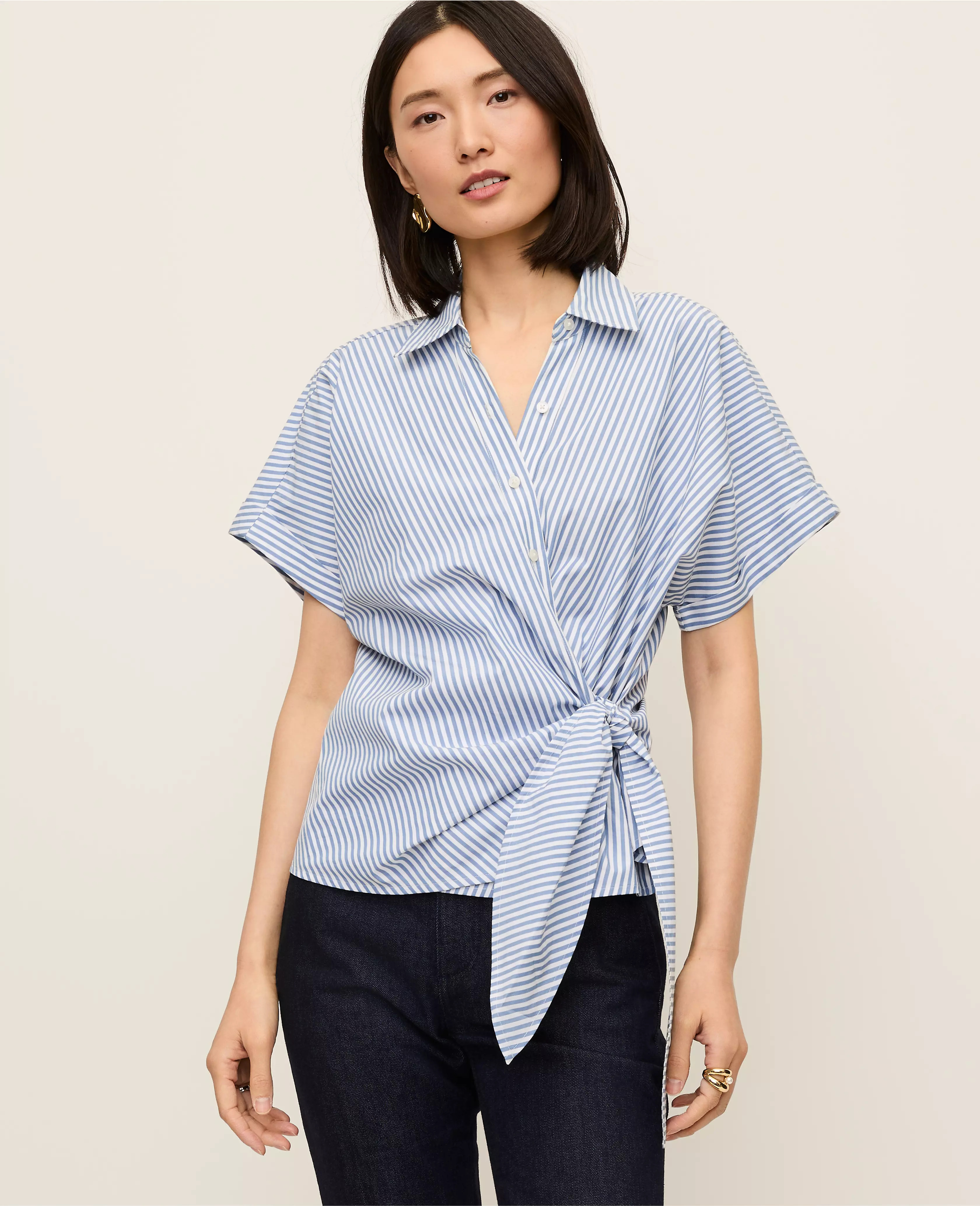 Striped Tie Waist Shirt | Ann Taylor