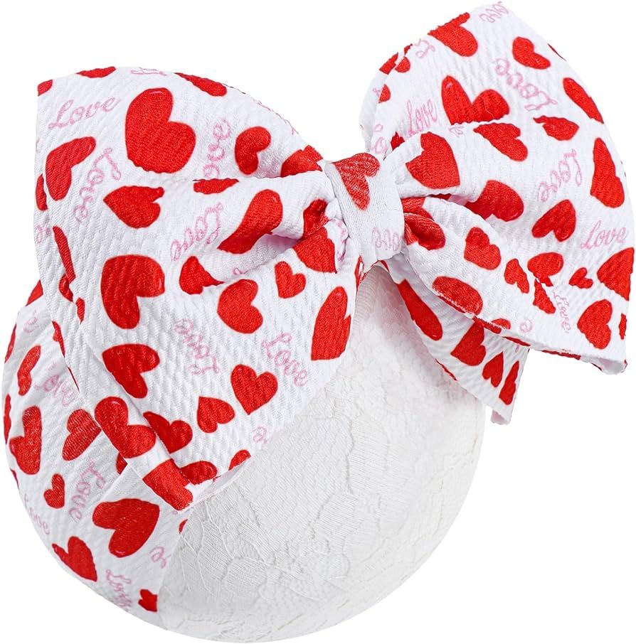YanJie Valentine's Baby Girls Headbands Red Big Heart Printed Bow Wide Headbands Handmade Valenti... | Amazon (US)