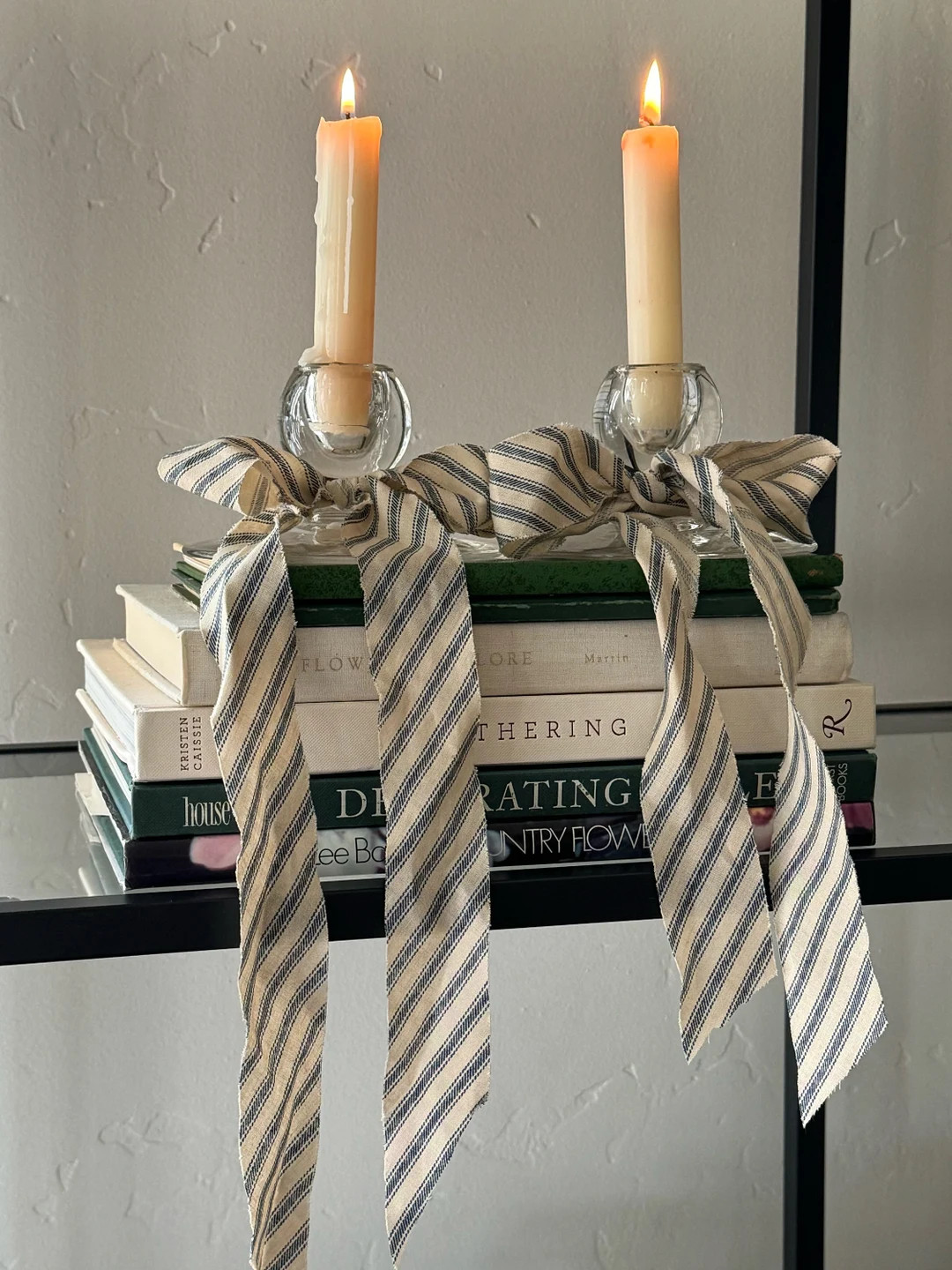 Clear Glass Pair of Candlestick Holders Etched Floral, Vintage Glass - Etsy | Etsy (US)