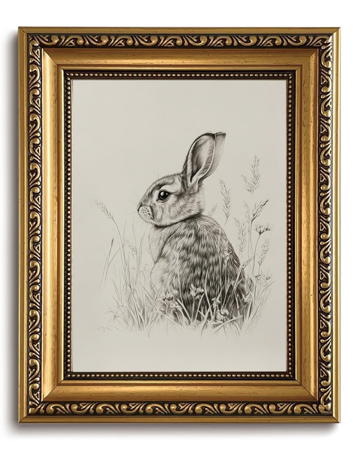 LHHJDIO Vintage Animal Gold Framed Wall Art Farmhouse Easter Bunny Canvas Wall Art Antique Neutra... | Amazon (US)