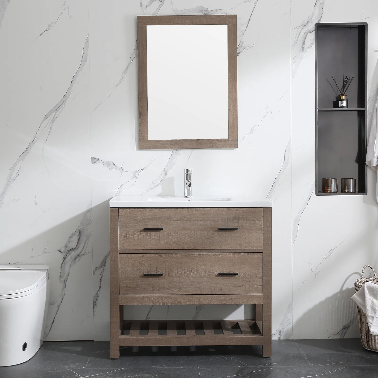 Gracie Oaks Soundra 36'' Single Bathroom Vanity with Ceramic Top with Mirror & Reviews | Wayfair | Wayfair North America