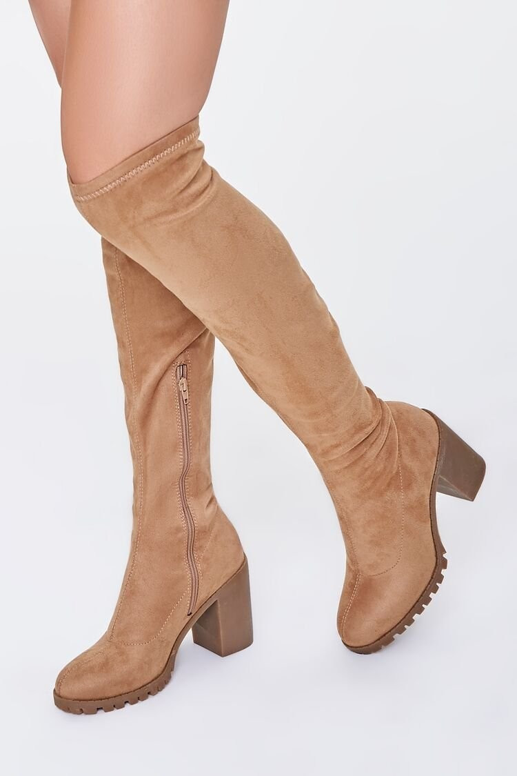 Women's Faux Suede Over-the-Knee Boots in Tan, 7.5 | Forever 21