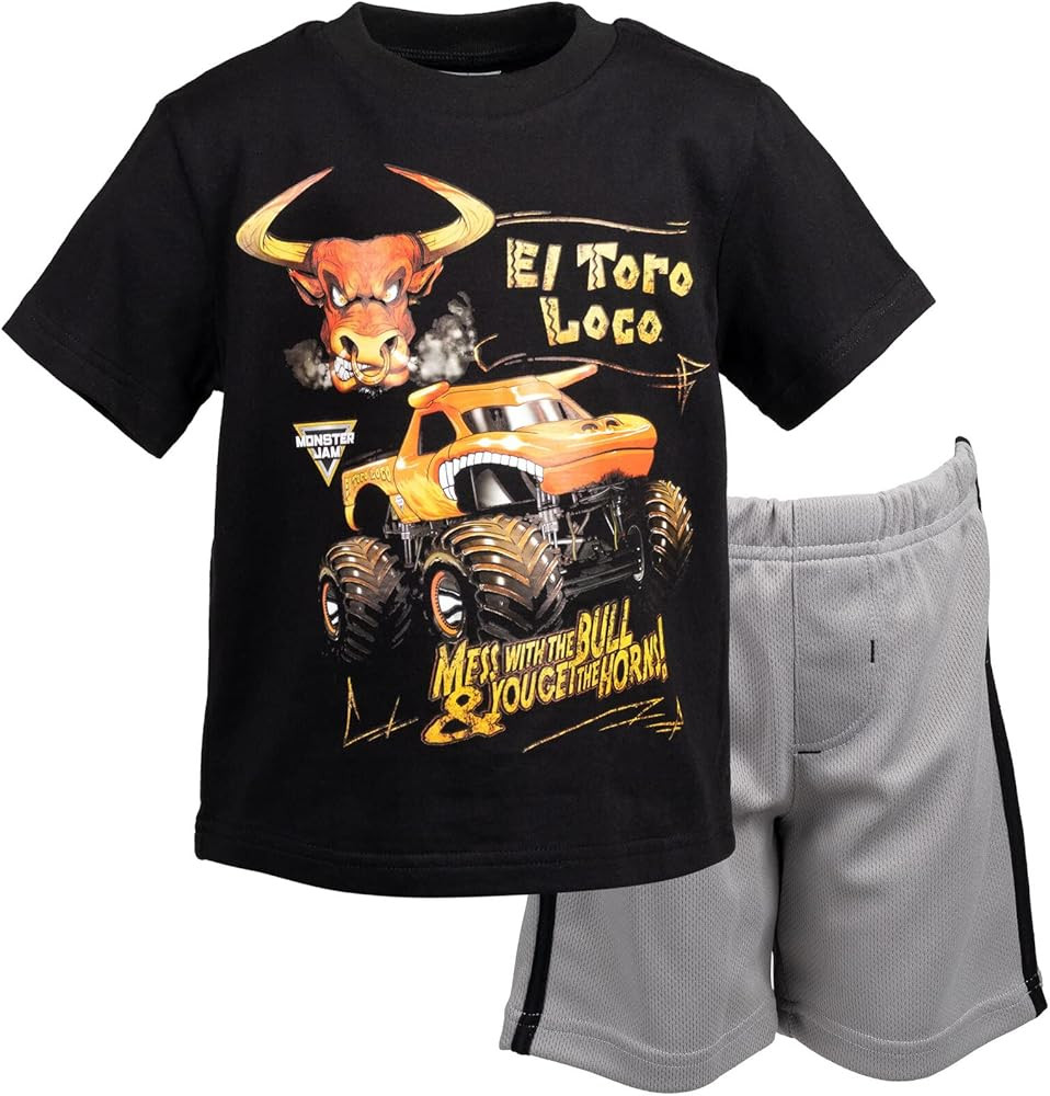 Monster Jam T-Shirt and Mesh Shorts Outfit Set Toddler to Big Kid Grave Digger El Toro Loco Megal... | Amazon (US)