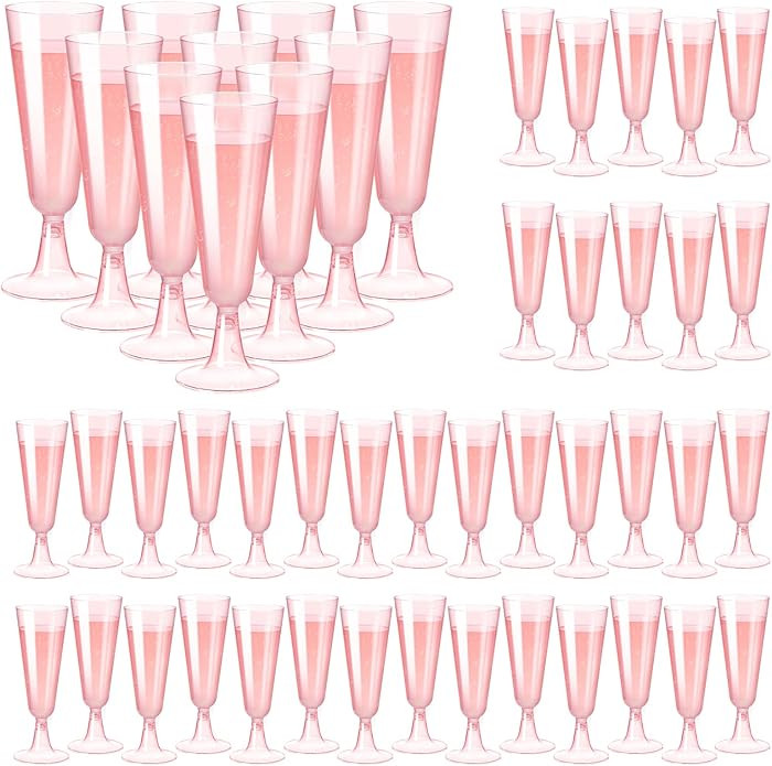 SUREHOME Pink Champagne Flutes Plastic Champagne Glasses Disposable Mimosa Glasses 40 Pack 5 Oz A... | Amazon (US)