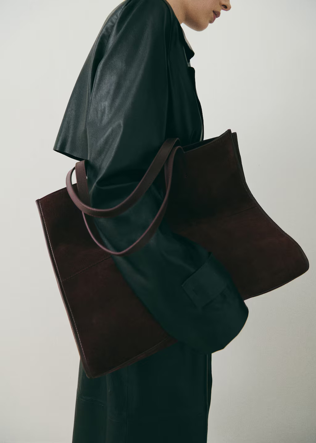 MANGO - Leather shopper bag with stitching burgundy - One size - Woman | Mango Canada