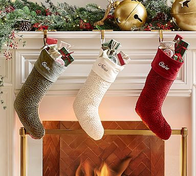 Floral Quilted Velvet Stocking | Pottery Barn (US)