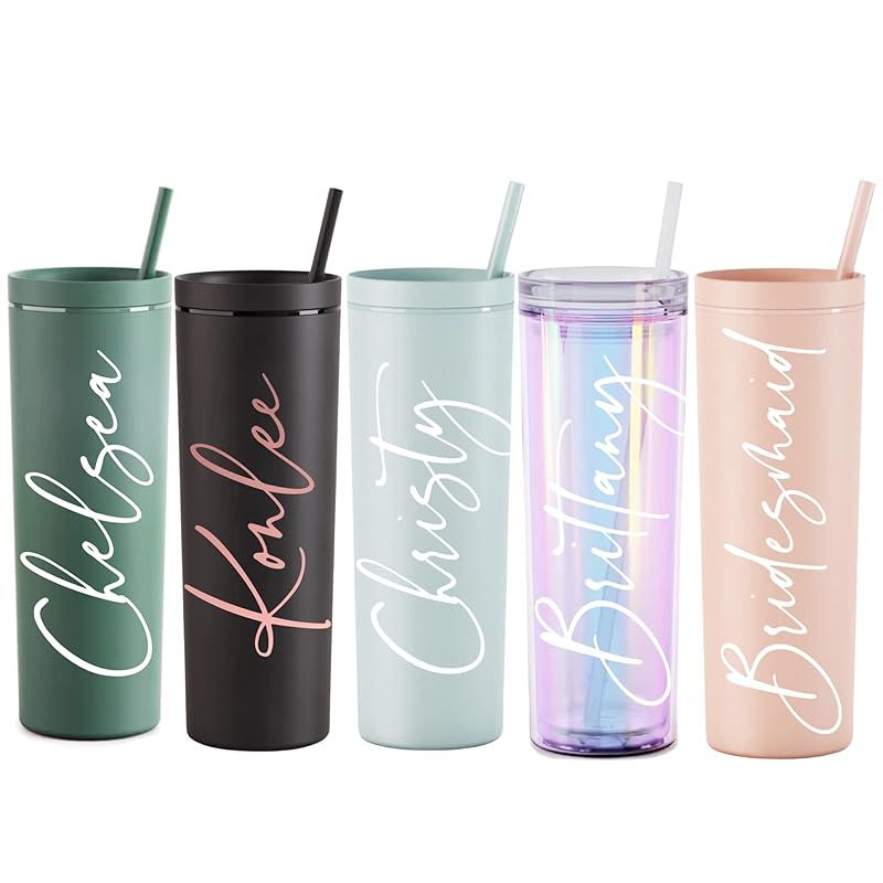 Personalized Tumbler With Lid and Straw Holographic, Bridesmaids Gifts, Acrylic Tumbler, Skinny T... | Amazon (US)